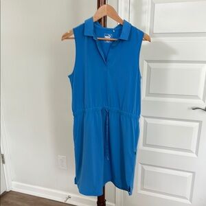 Puma Blue Polo Collar Sleeveless Midi Dress Size Small With Pockets